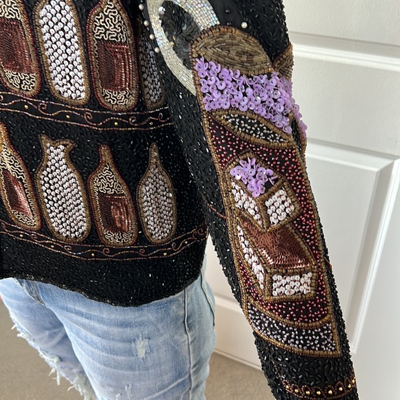 Vtg 80s 90s 🍷 WINE party sequin jacket M perfect for girls night wine tasting - Picture 10 of 11